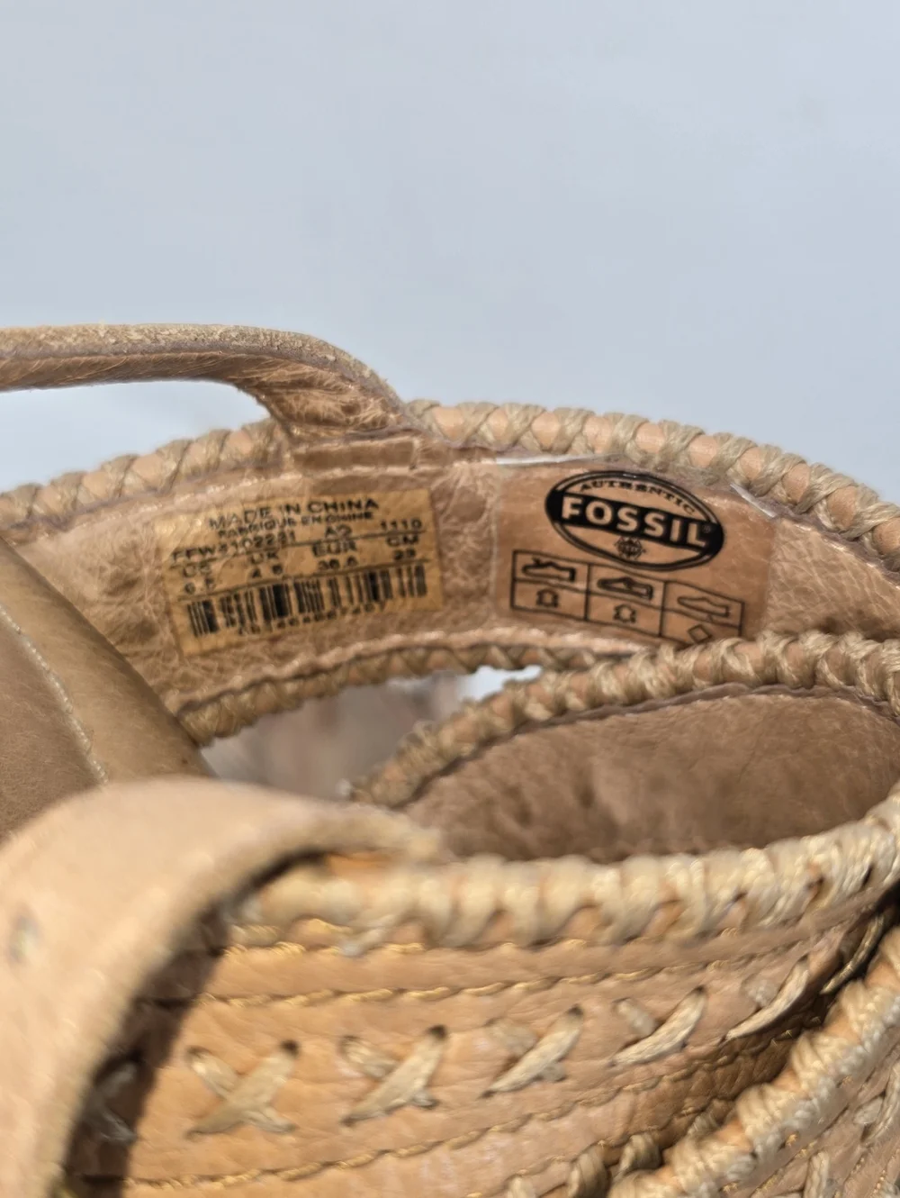 Fosil Cork Platform Sandals Tan Leather Cross-Stitch Block Heel Women’s Sz 6.5 - Picture 12 of 12